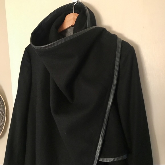 Custom Designed & Tailored Wool / Leather Coat, Size M - Picture 4 of 13